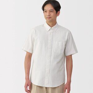 Muji Oxford Short Sleeve Beige Stripe - New W/O Tags Size Large (Japan Version)